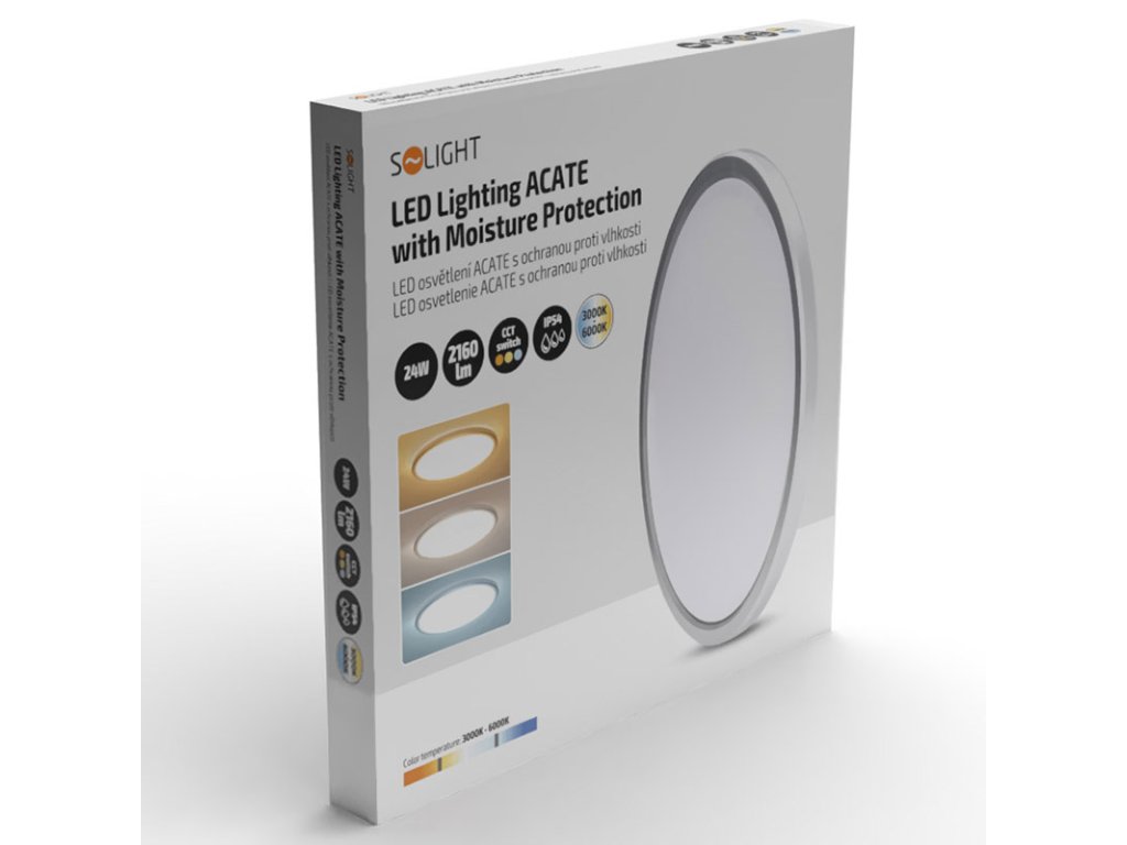 Solight LED osvetlenie Acate s ochranou proti vlhkosti, IP54, 24W, 2160lm, 3CCT, 30cm, strieborná