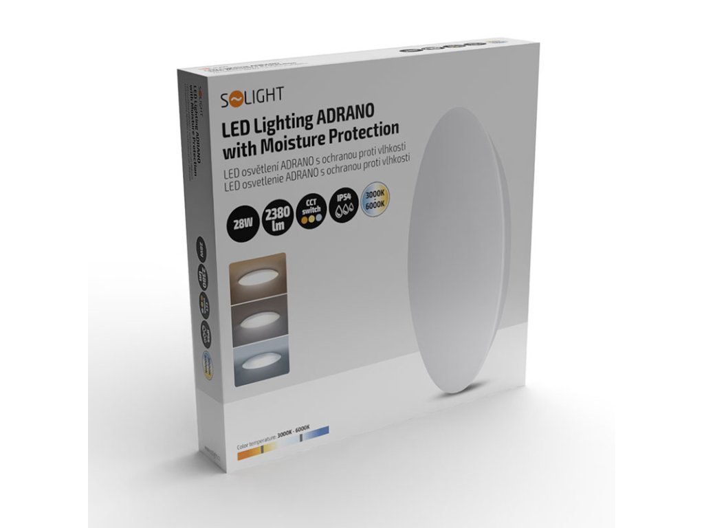 Solight LED osvetlenie Adrano s ochranou proti vlhkosti, IP54, 28W, 2380lm, 3CCT, 23cm