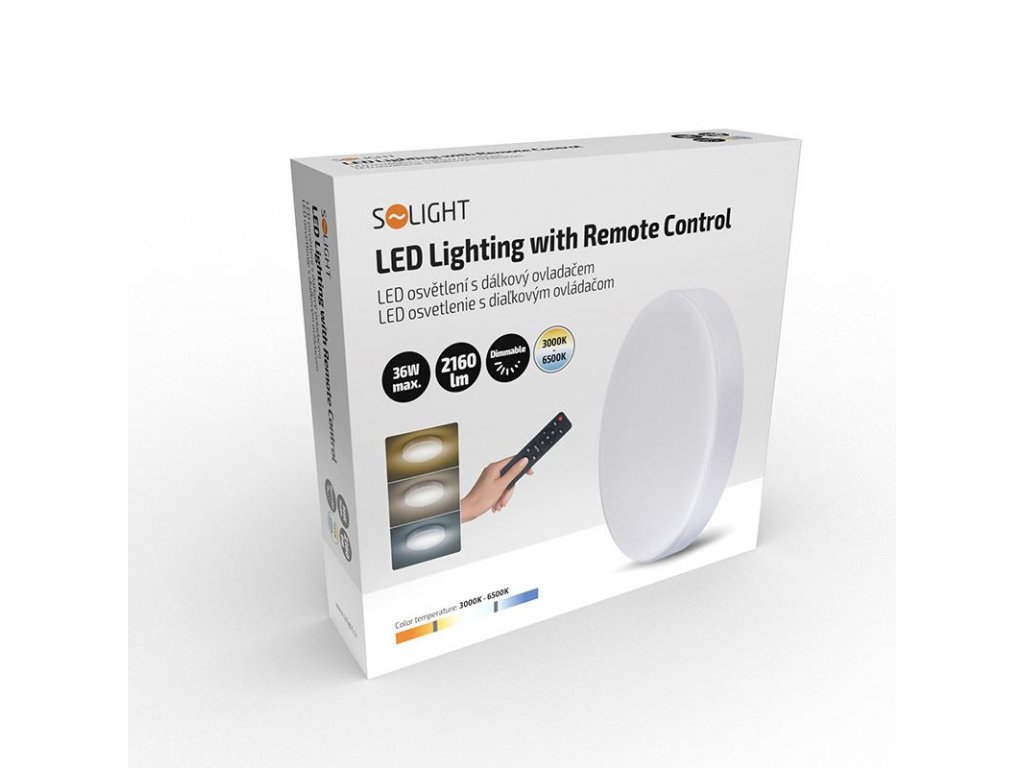 Solight LED osvetlenie s diaľkovým ovládačom, 36W, 2160lm, 30cm, zmena chromatickosti, stmievateľné, biela