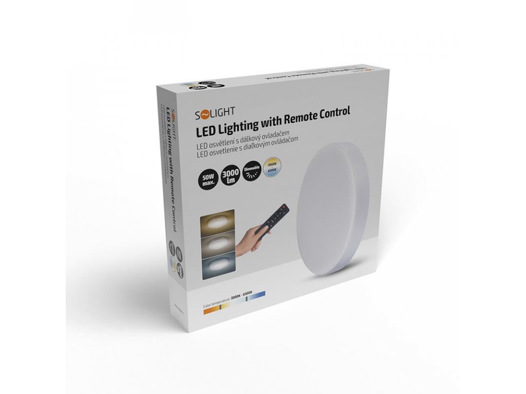 Solight LED osvetlenie s diaľkovým ovládačom, 50W, 3000lm, 40cm, zmena chromatickosti, stmievateľné, biela
