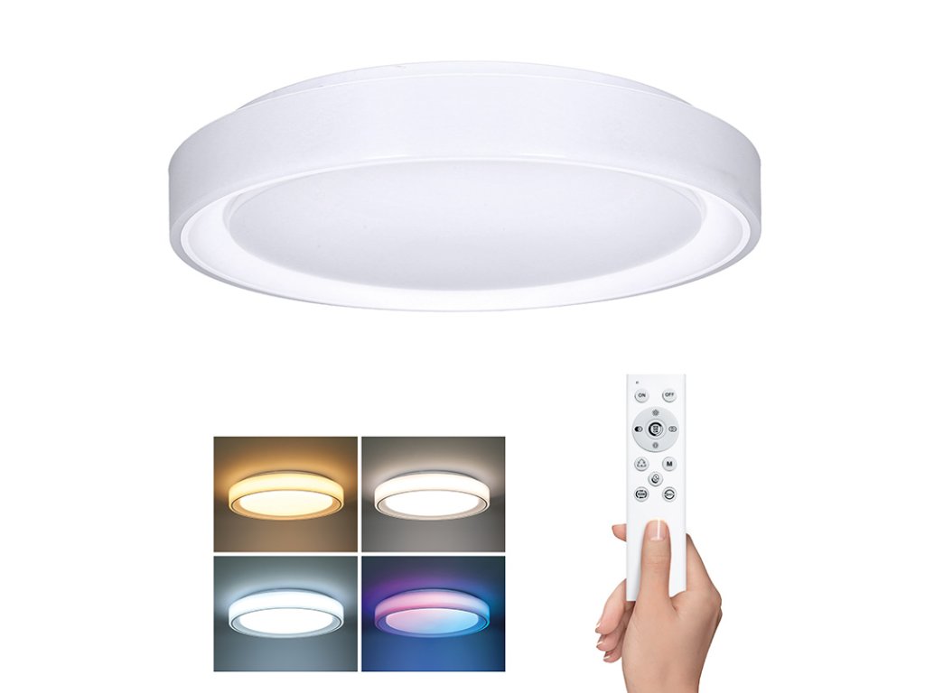 Solight LED osvetlenie s diaľkovým ovládačom Floco, 30W + 6W RGB, 2100lm, 40cm, zmena chromatickosti, stmievateľná