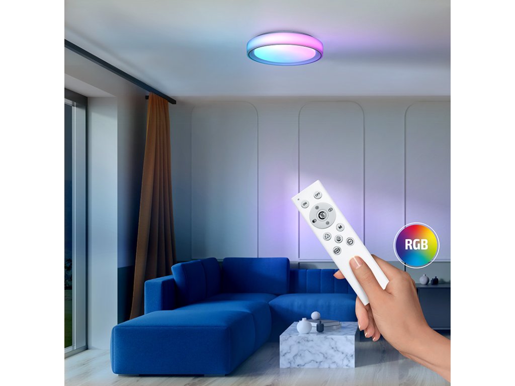 Solight LED osvetlenie s diaľkovým ovládačom Floco, 30W + 6W RGB, 2100lm, 40cm, zmena chromatickosti, stmievateľná