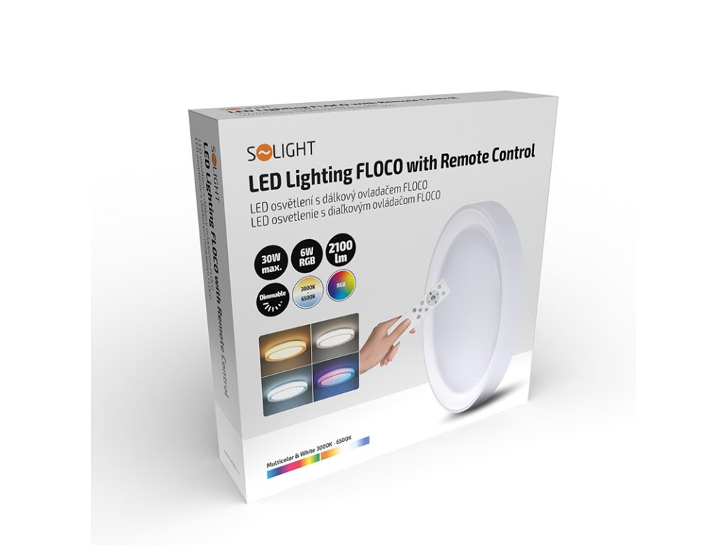 Solight LED osvetlenie s diaľkovým ovládačom Floco, 30W + 6W RGB, 2100lm, 40cm, zmena chromatickosti, stmievateľná