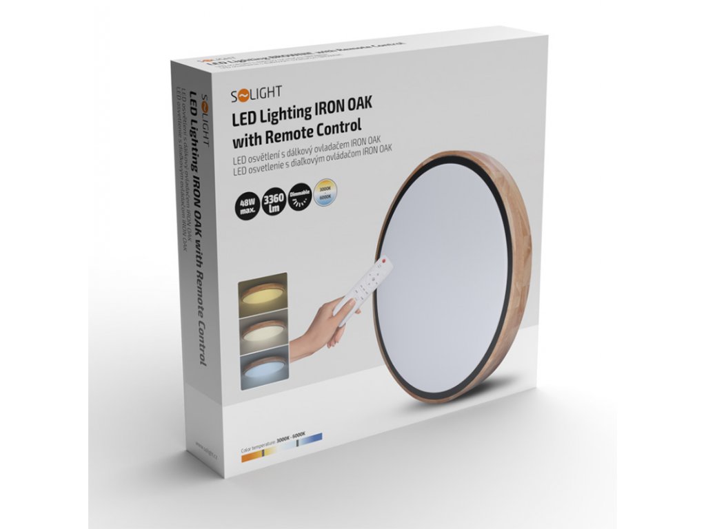 Solight LED osvetlenie s diaľkovým ovládačom Iron Oak, 48W, 3360lm, 40cm, zmena chromatickosti, stmievateľné