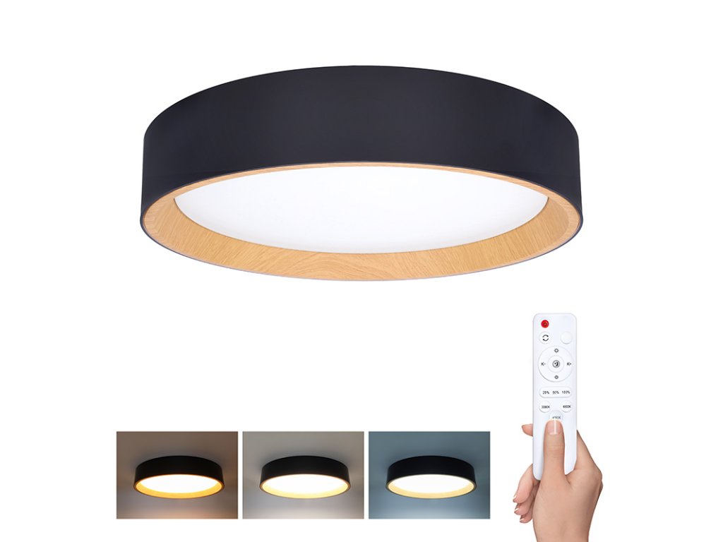 Solight LED osvetlenie s diaľkovým ovládačom Larios Black, 48W, 3360lm, 39cm, zmena chromatickosti, stmievateľná