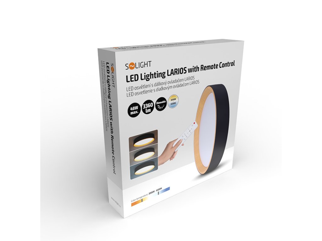 Solight LED osvetlenie s diaľkovým ovládačom Larios Black, 48W, 3360lm, 39cm, zmena chromatickosti, stmievateľná