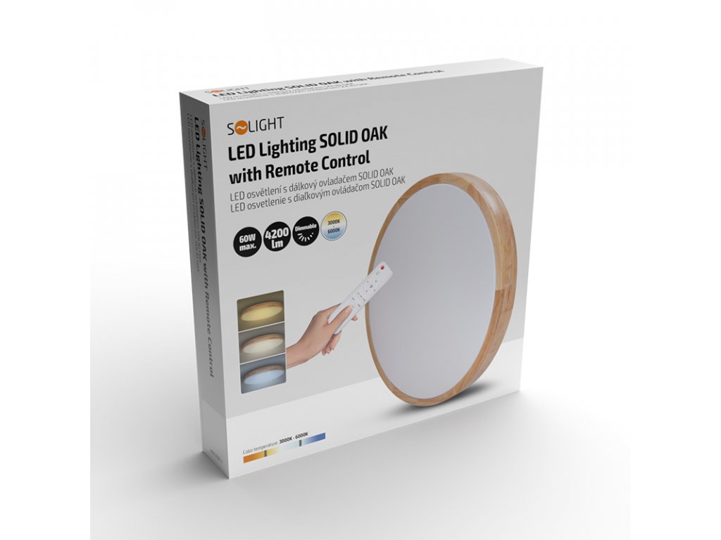 Solight LED osvetlenie s diaľkovým ovládačom Solid Oak, 60W, 4200lm, 51cm, zmena chromatičnosti, stmievateľné