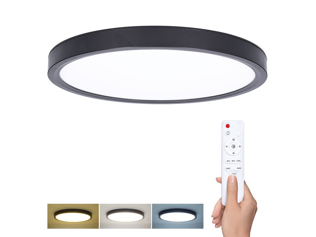 Solight LED osvetlenie s diaľkovým ovládačom Estela Black, 36W, 2700lm, 30cm, zmena chromatickosti, stmievateľná