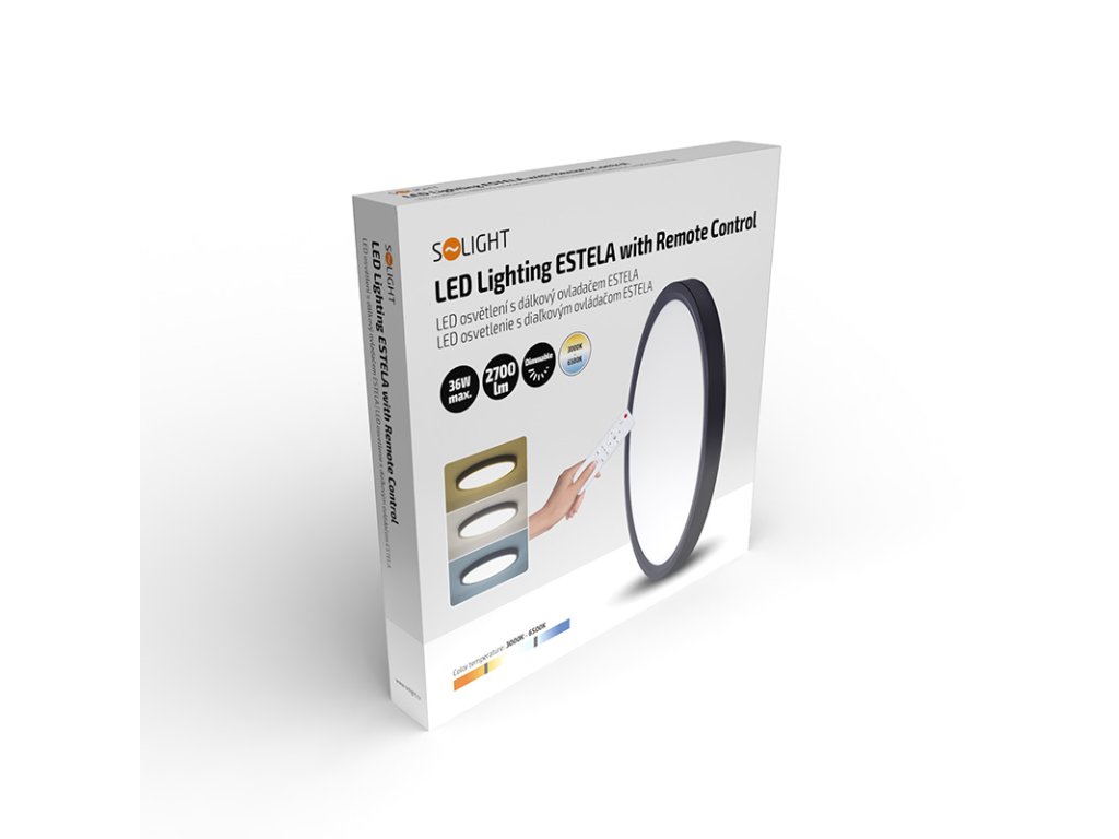 Solight LED osvetlenie s diaľkovým ovládačom Estela Black, 36W, 2700lm, 30cm, zmena chromatickosti, stmievateľná