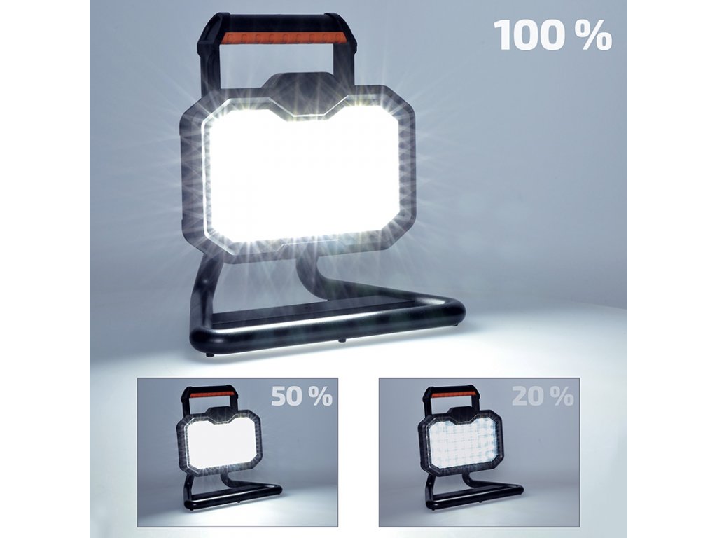 Solight LED reflektor, 20W, prenosný, nabijací, 2000lm, oranžovo-čierny