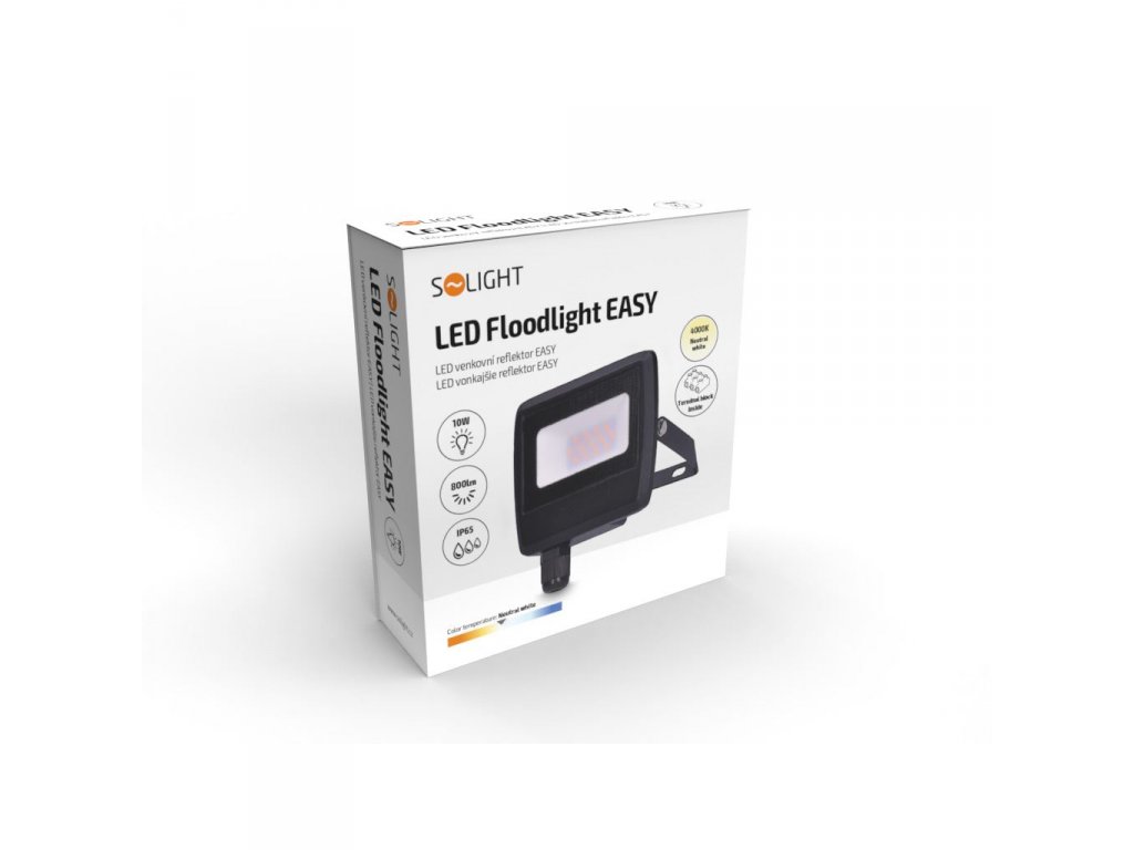 Solight LED reflektor Easy, 10W, 800lm, 4000K, IP65, čierny