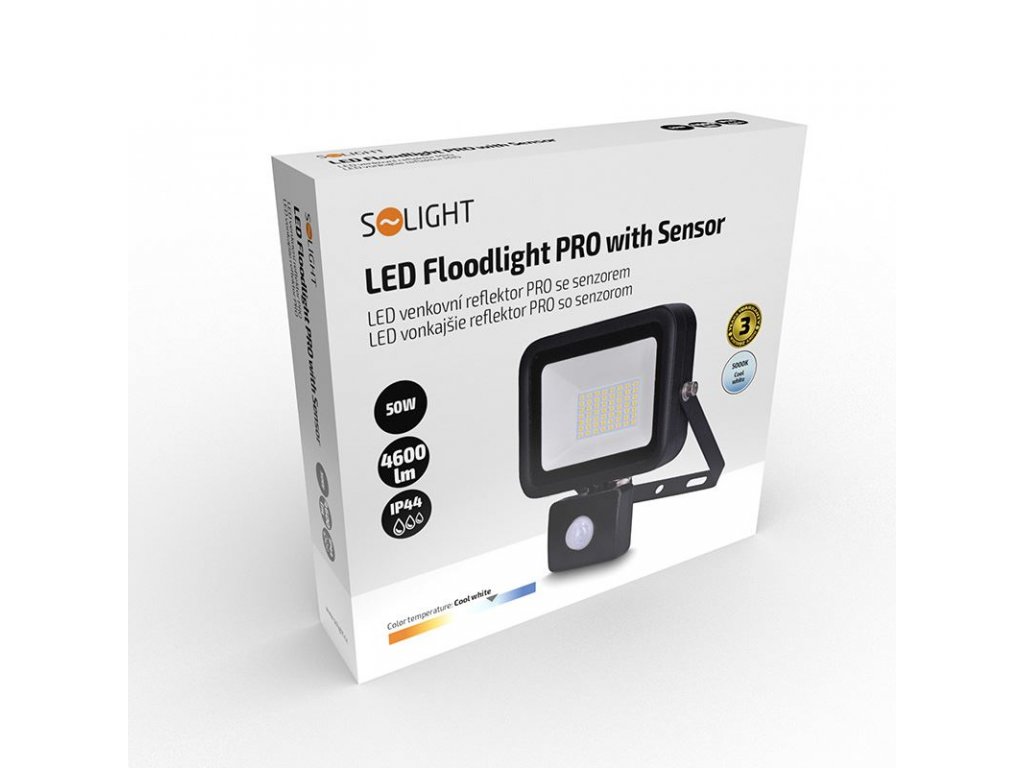 Solight LED reflektor PRO so senzorom, 50W, 4600lm, 5000K, IP44
