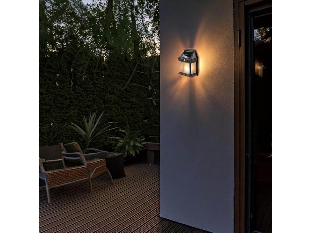 Solight LED solárna lampáš nástenná, teplá biela, 12x17cm, čierna