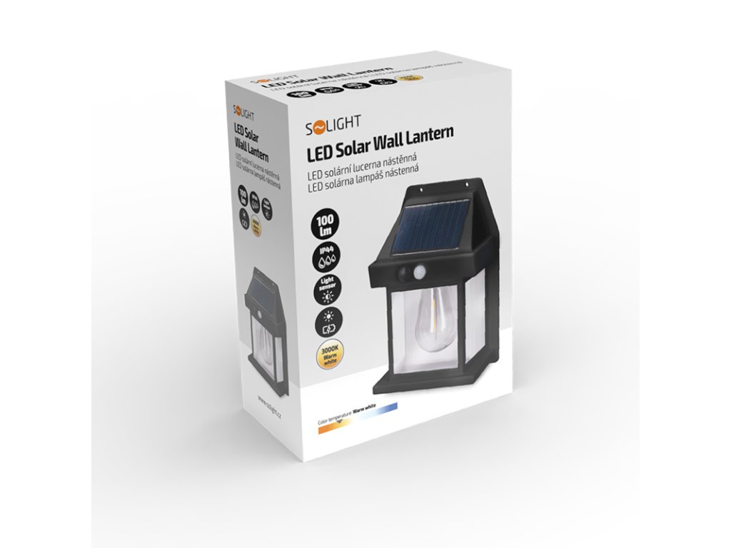 Solight LED solárna lampáš nástenná, teplá biela, 12x17cm, čierna