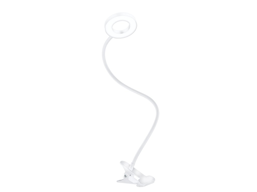 Solight LED stmievateľná stolná lampička s klipom biela, 300lm, nastaviteľná teplota svetla, USB