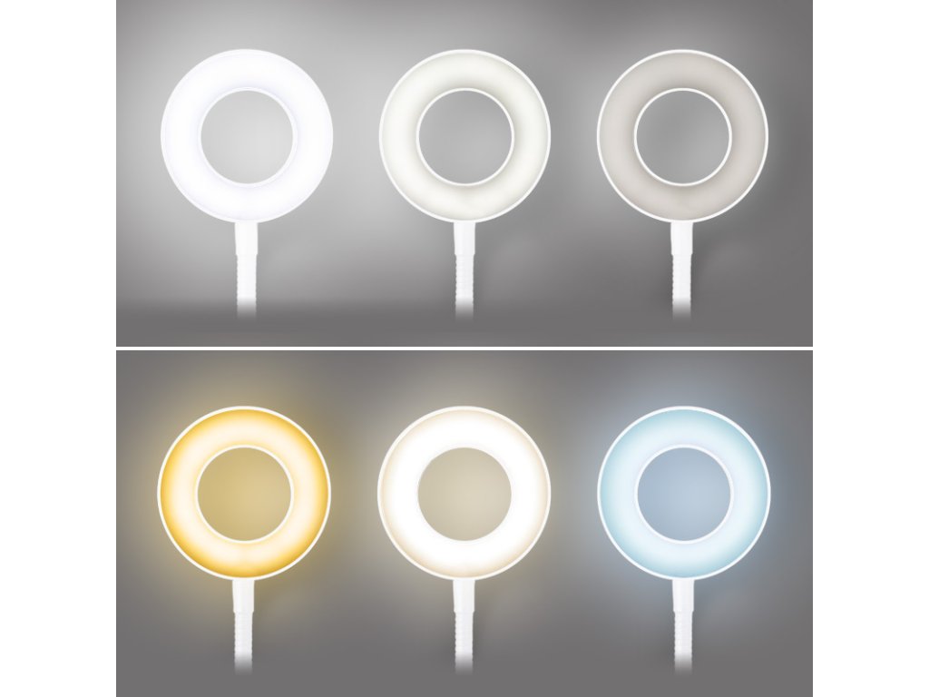 Solight LED stmievateľná stolná lampička s klipom biela, 300lm, nastaviteľná teplota svetla, USB