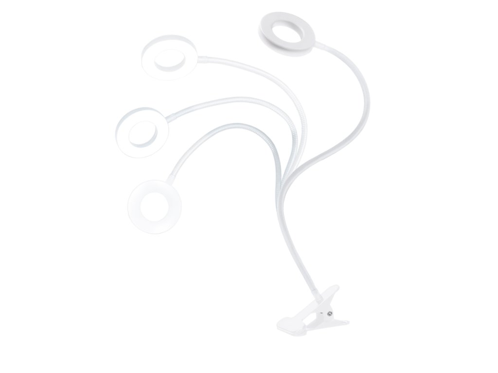 Solight LED stmievateľná stolná lampička s klipom biela, 300lm, nastaviteľná teplota svetla, USB