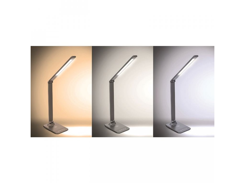 Solight LED stmievateľná lampička s bezdrôtovým nabíjaním, 10W,  zmena chromatickosti, sivá
