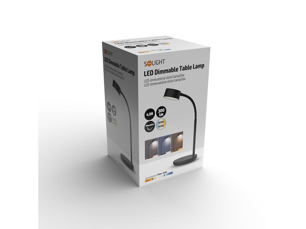 Solight LED stolná lampička, 4,5W, 300lm, 3CCT, čierna, podstavec