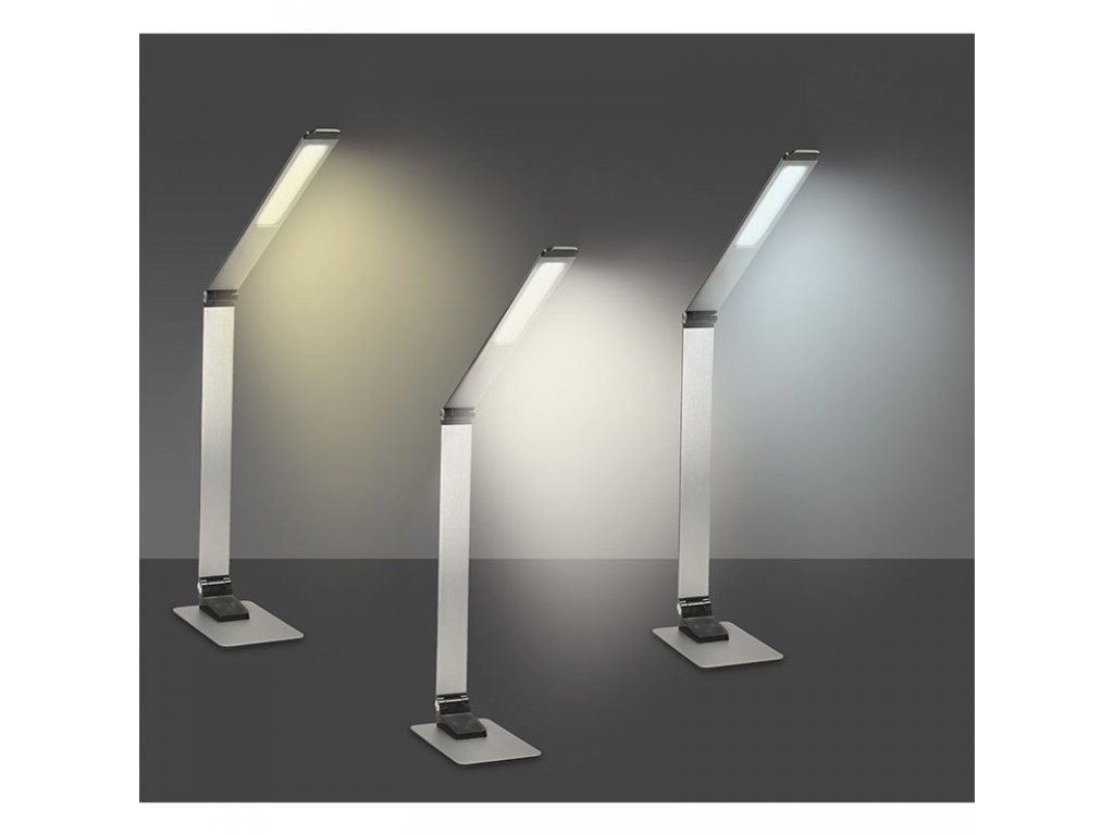 Solight LED stolná lampička stmievateľná, 11W, zmena chromatickosti, brúsený hliník, strieborná