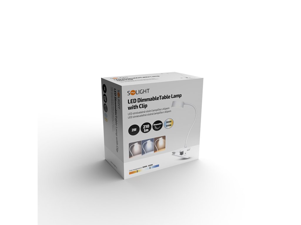 Solight LED stolná nabíjacia lampička, 2W, 210lm, 3CCT, biela, clip