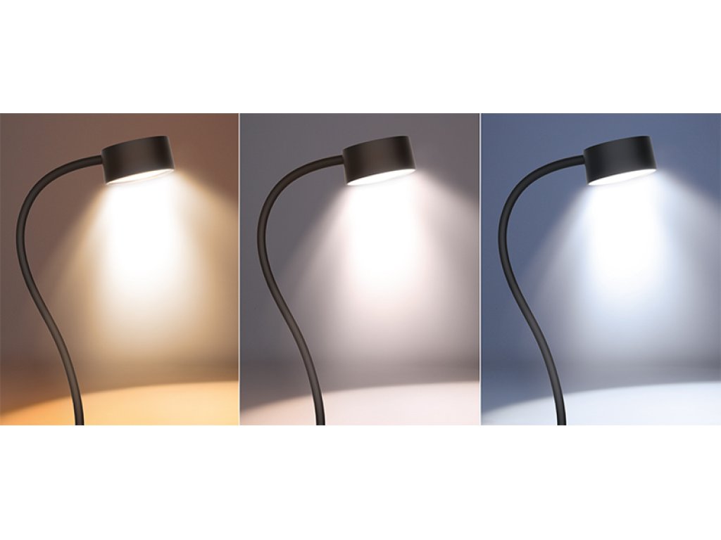 Solight LED stolná nabíjacia lampička, 2W, 210lm, 3CCT, čierna, clip