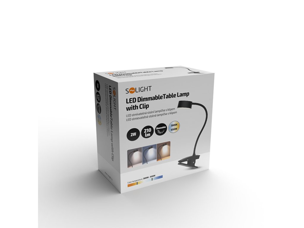 Solight LED stolná nabíjacia lampička, 2W, 210lm, 3CCT, čierna, clip