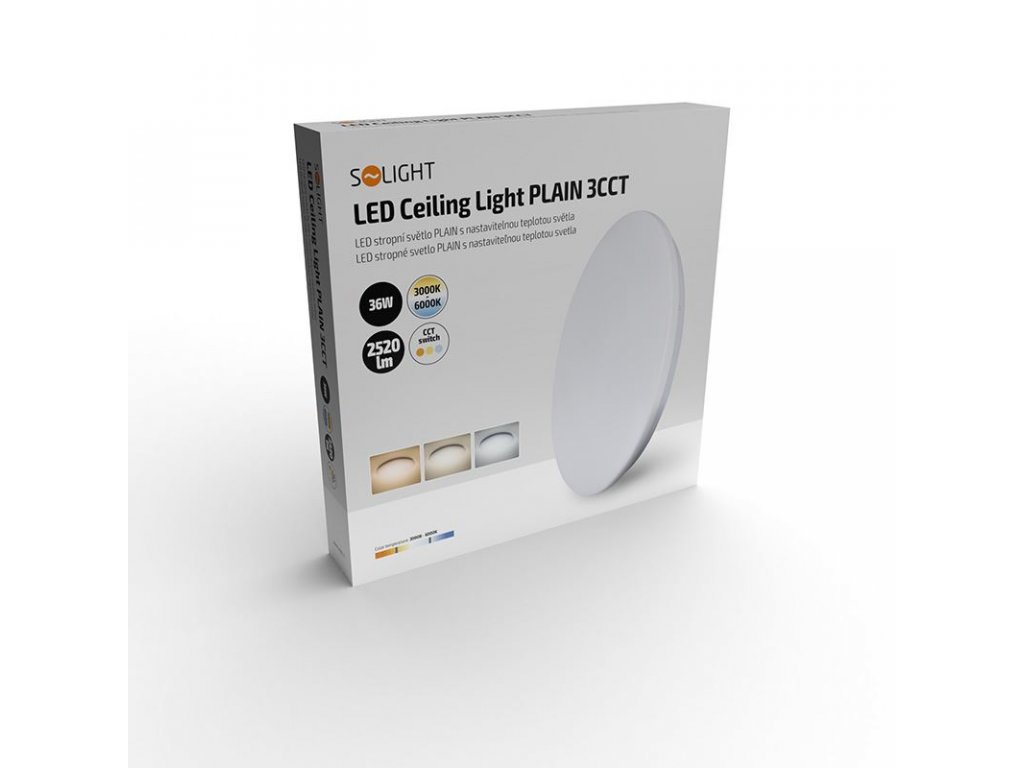 Solight LED stropné svietidlo PLAIN, 3CCT, 36W, 2520lm, 3000K, 4000K, 6000K, okrúhle, 45cm