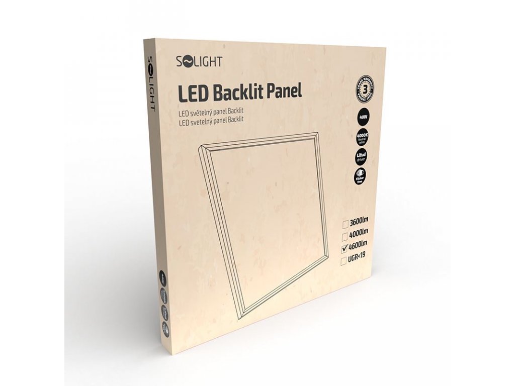 Solight LED svetelný panel Backlit, 40W, 4600lm, 4000K, Lifud, 60x60cm, 3 roky záruka, bílá barva