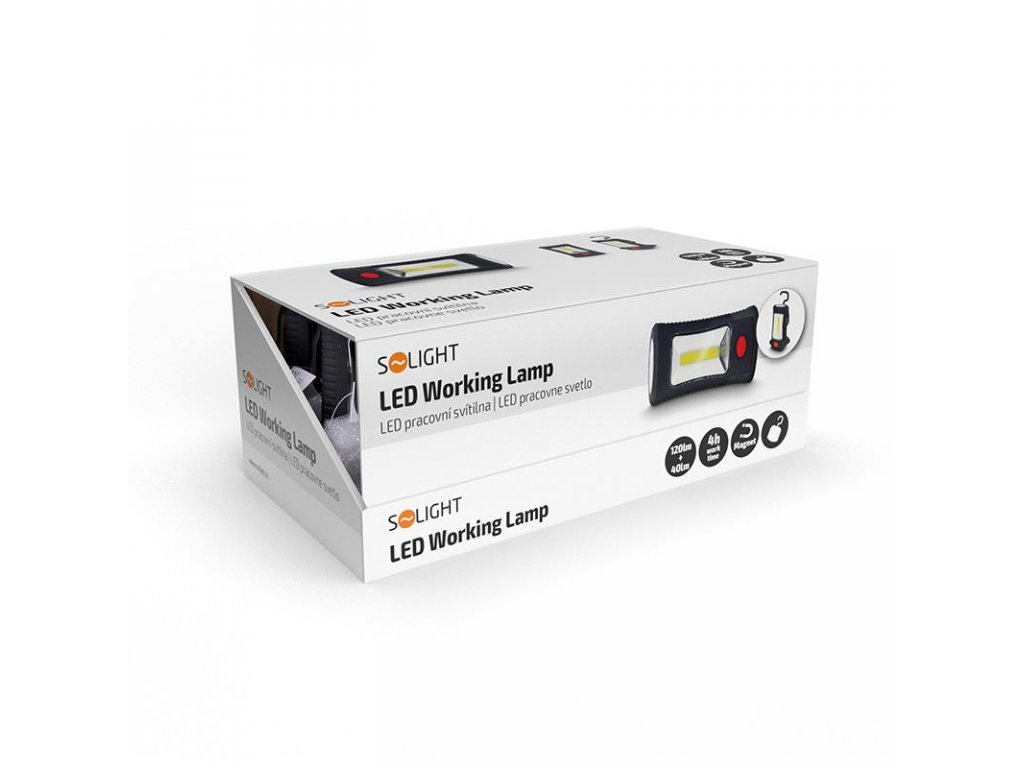 Solight LED svietidlo pracovné, 3W COB + 3 SMD LED, háčik + magnet, 3 x AAA
