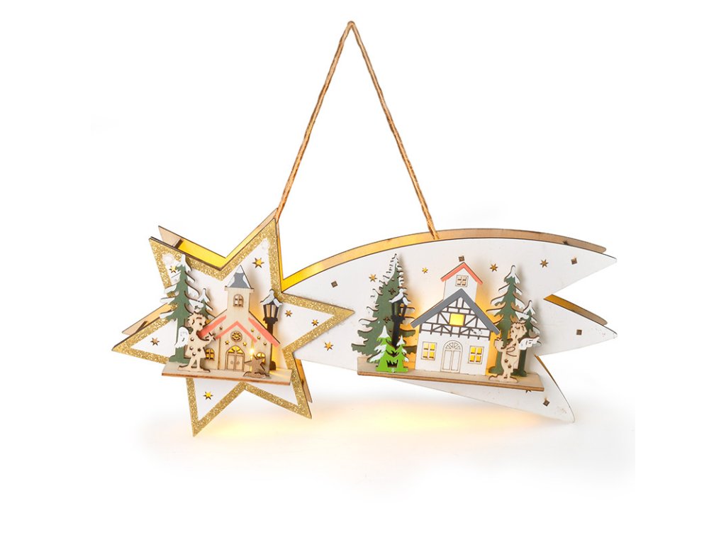 Solight LED vianočná kométa, 10x LED, drevená, 30cm