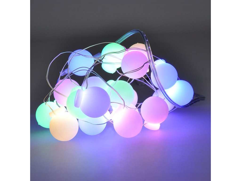 Solight LED vianočná reťaz farebné gule, 20x LED, 2m, 2x AA