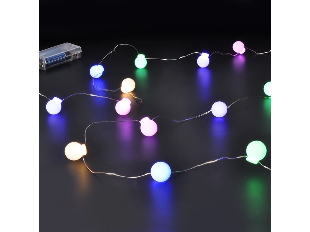 Solight LED vianočná reťaz farebné gule, 20x LED, 2m, 2x AA