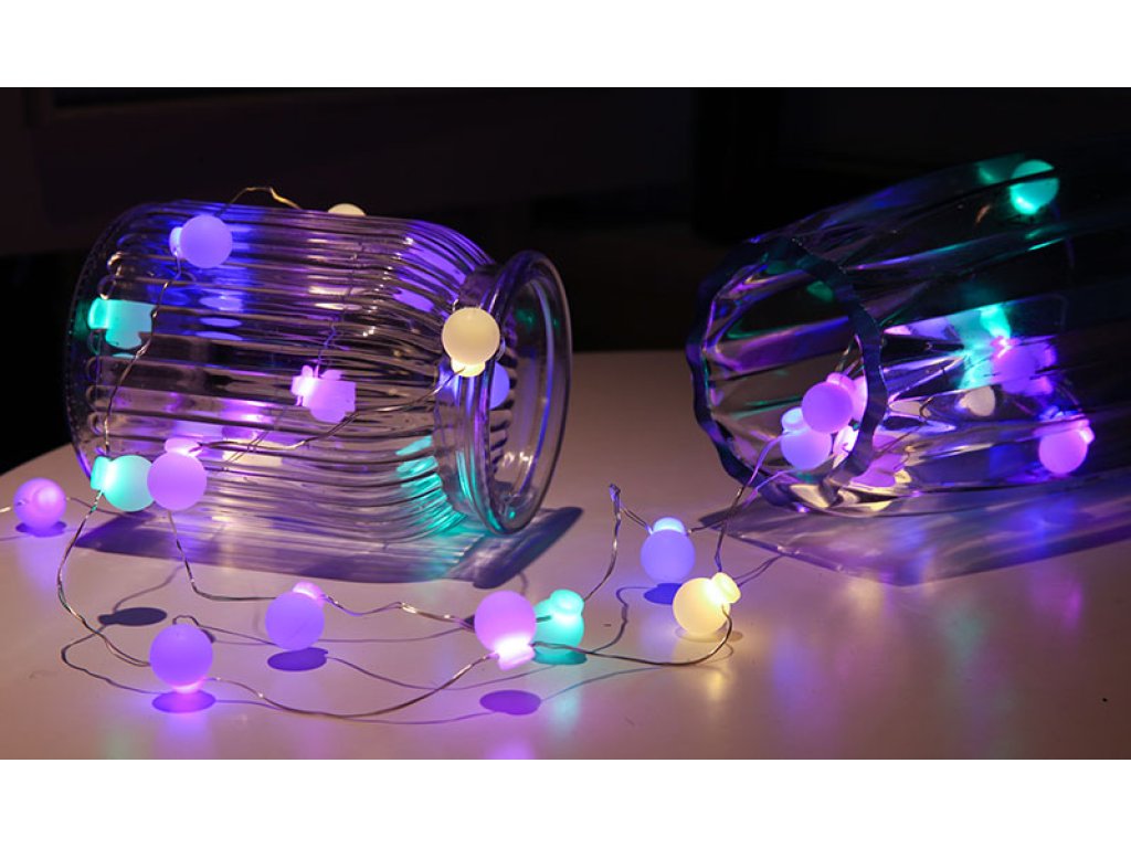 Solight LED vianočná reťaz farebné gule, 40x LED, 4m, 2x AA