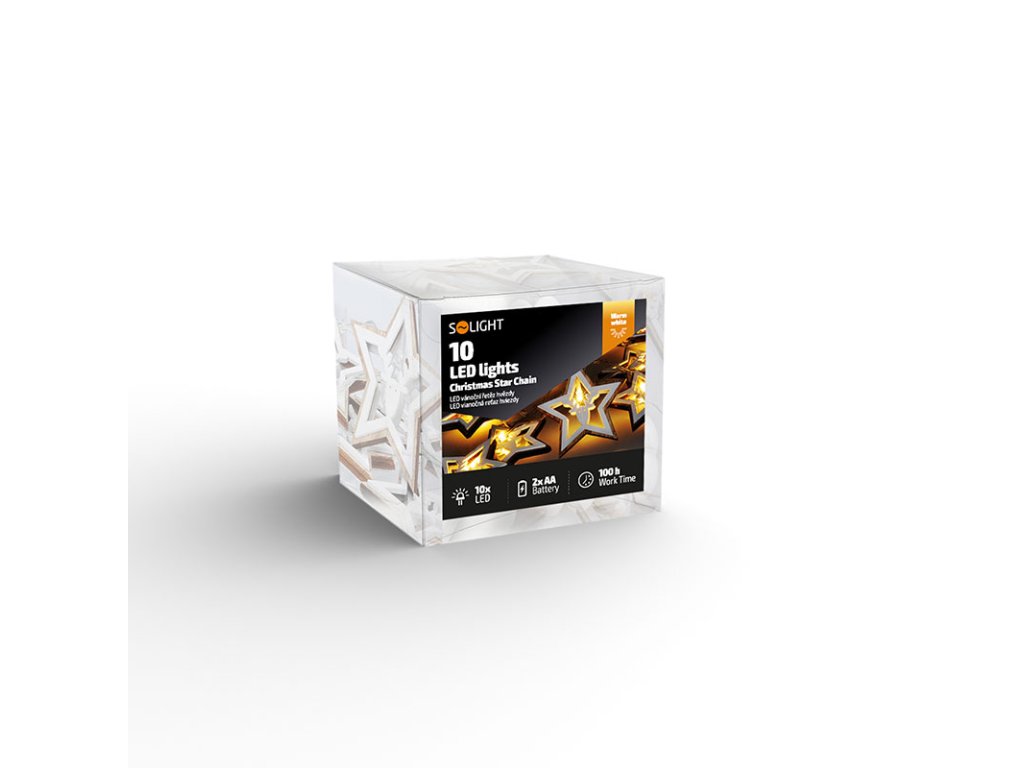 Solight LED vianočná reťaz hviezdy, 10x LED, drevo, 1,5m, 2x AA
