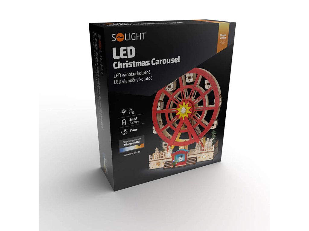 Solight LED vianočný kolotoč, otáčajúci sa, 7x LED, 30cm, 2x AA