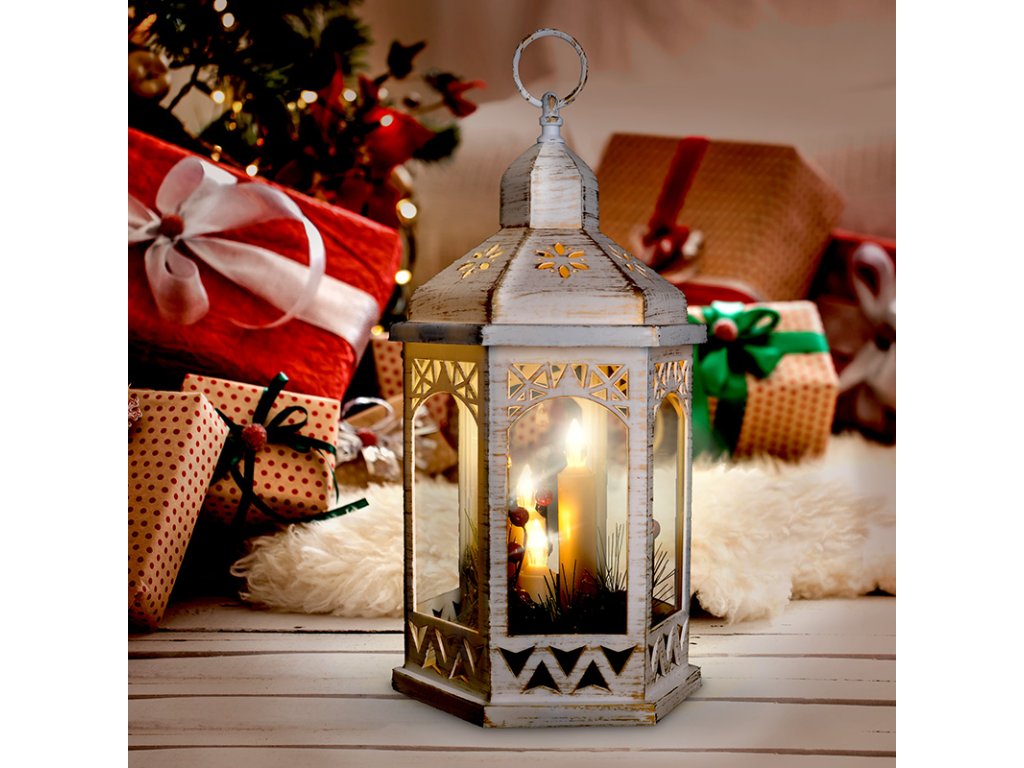 Solight LED vianočný lampáš biely, 33cm, 3x LED sviečka, 3x AAA