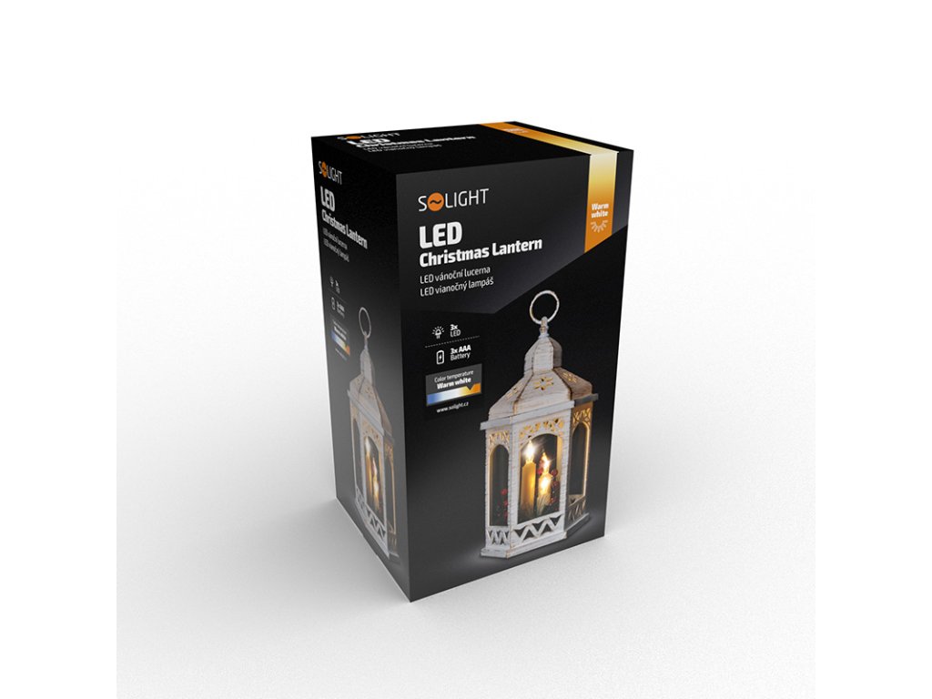 Solight LED vianočný lampáš biely, 33cm, 3x LED sviečka, 3x AAA