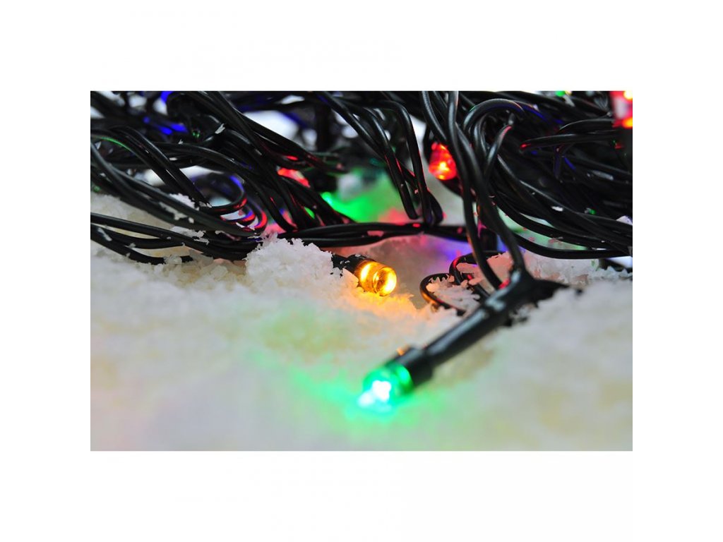 Solight LED vonkajšia vánočná reťaz, 50 LED, 5m, prívod 3m, 8 funkcií, časovač, IP44, viacfarebný