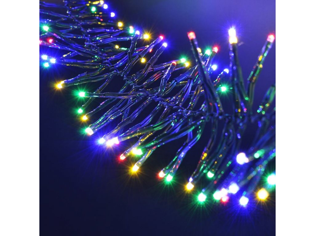 Solight LED vonkajšia vianočná reťaz s diaľkový ovládaním a zvukovým senzorom - Cluster, 576 LED, 8 funkcií, časovač, IP44, viacfarebná