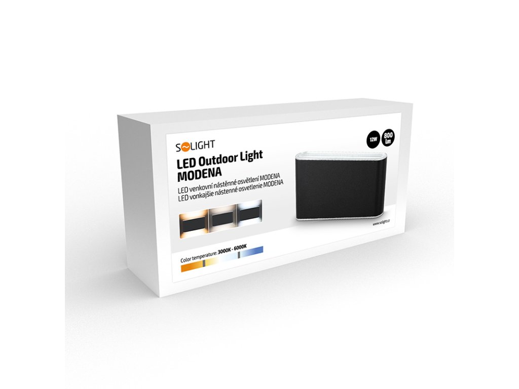 Solight LED vonkajšie nástenné osvetlenie Modena, 12W, 800lm, 3CCT, čierna