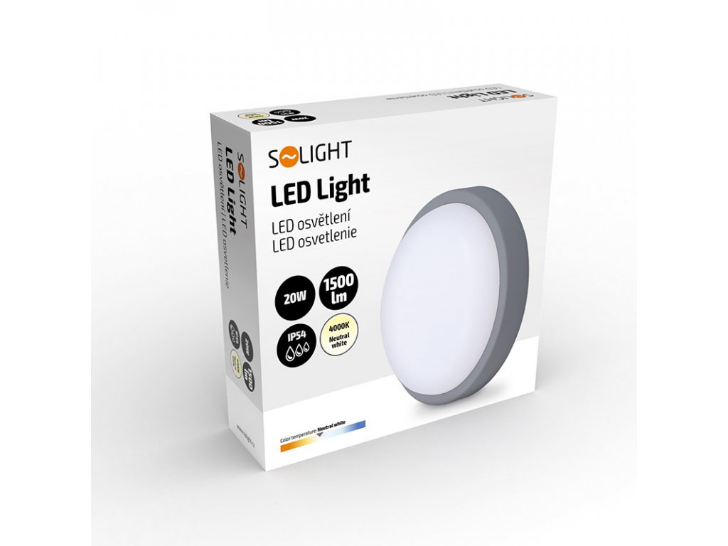 Solight LED vonkajšie osvetlenie guľaté, 20W, 1500lm, 4000K, IP54, 20cm, sivá farba