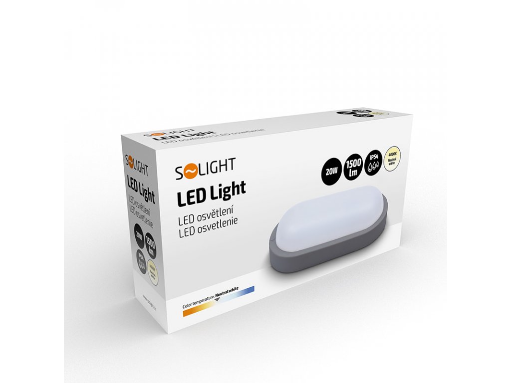 Solight LED vonkajšie osvetlenie oválne, 20W, 1500lm, 4000K, IP54, 26cm, sivá farba