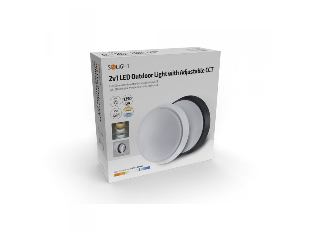 Solight LED vonkajšie osvetlenie s nastaviteľnou CCT, 18W, 1350lm, 22cm, 2v1 - biely a čierny kryt