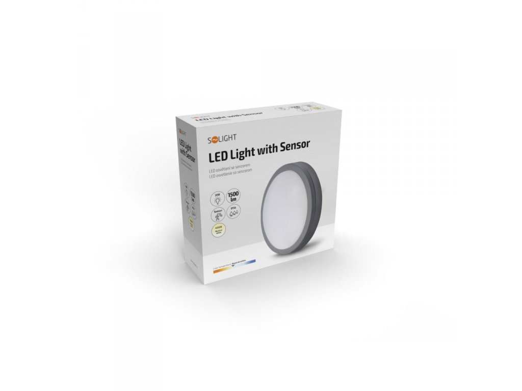Solight LED vonkajšie osvetlenie so senzorom Siena, sivé, 20W, 1500lm, 4000K, IP54, 23cm