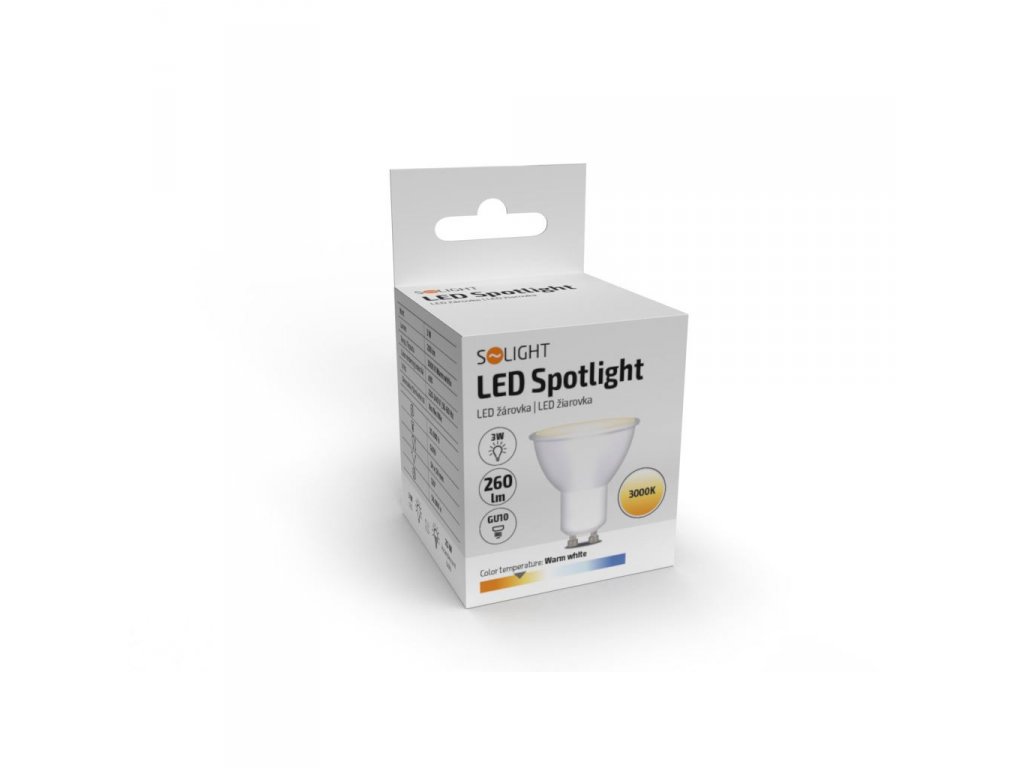 Solight LED žiarovka, bodová , 3W, GU10, 3000K, 260lm, biela