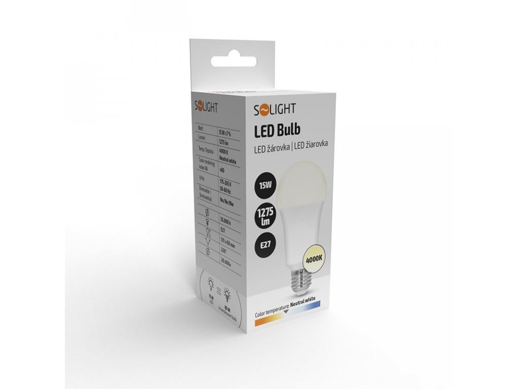 Solight LED žiarovka, klasický tvar, 15W, E27, 4000K, 220°, 1275lm