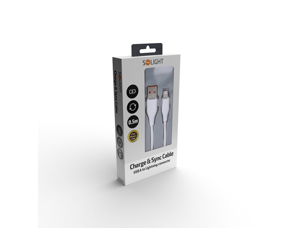 Solight lightning kábel, USB 2.0 A konektor - Lightning konektor, silikón, 0,5m