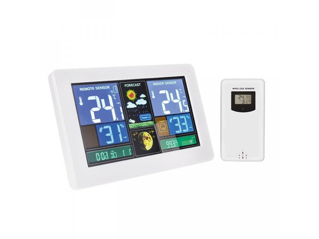 Solight meteostanica, extra veľký farebný LCD, teplota, vlhkosť, tlak, RCC, USB nabíjanie, biela