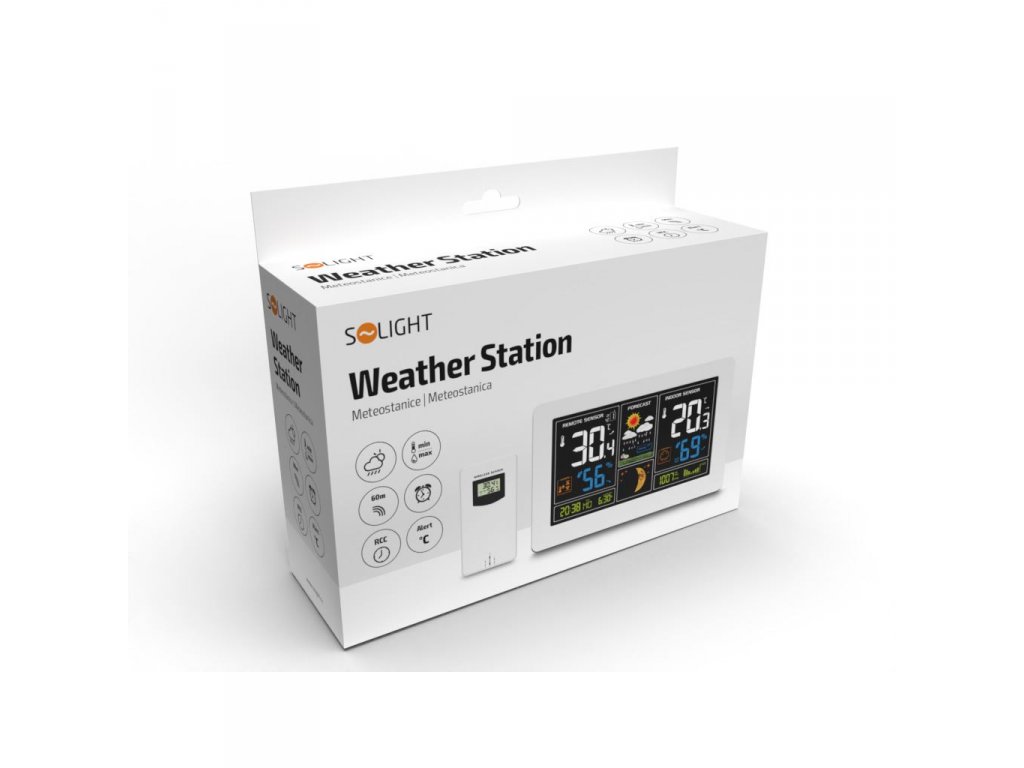Solight meteostanica, extra veľký farebný LCD, teplota, vlhkosť, tlak, RCC, USB nabíjanie, biela